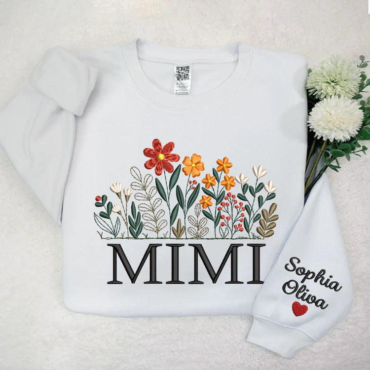 Mimi Blume bestickt - Custom Mimi mit Kindern - Mama Oma Geschenk Sweatshirt