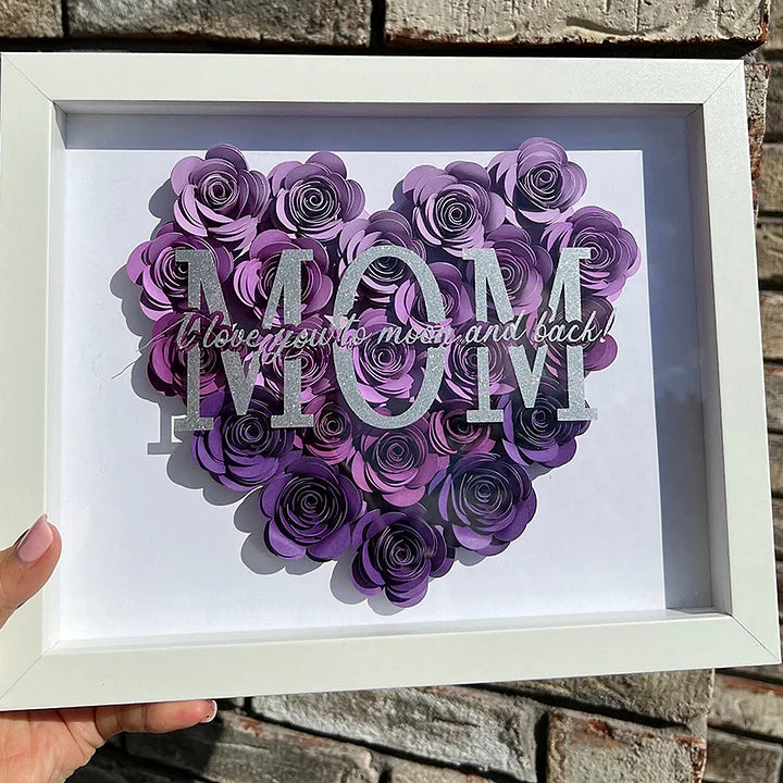 Personalisierte Mama-Blumen-Schattenbox mit Namen zum Muttertag und für Ihre Liebe - handgemachtes Geschenk