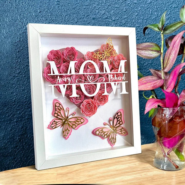 Personalized Butterfly Mom Flower Shadow Box with Kids Name for Mother's Day Gift Ideas - Perfect Handmade Gift for the Special Day