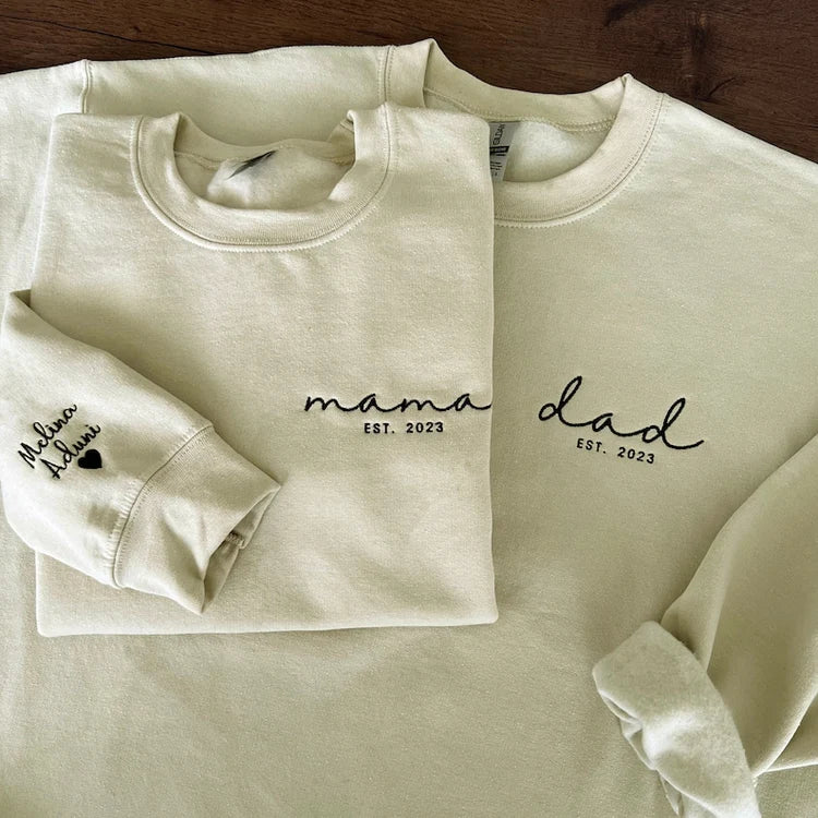 Benutzerdefinierter Papa, Mama Bestickter Hoodie, Sweatshirt