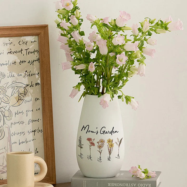 Personalisierte Vase mit Geburtsmonatsblume für Mama Oma