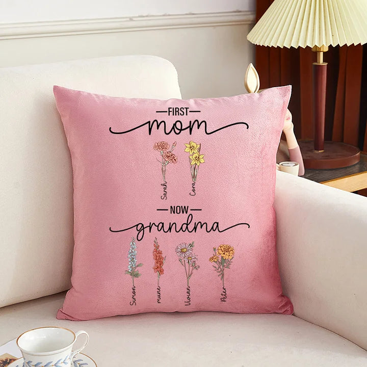 Erste Mama, jetzt Oma – Geburtsblume, individuelles Kissen
