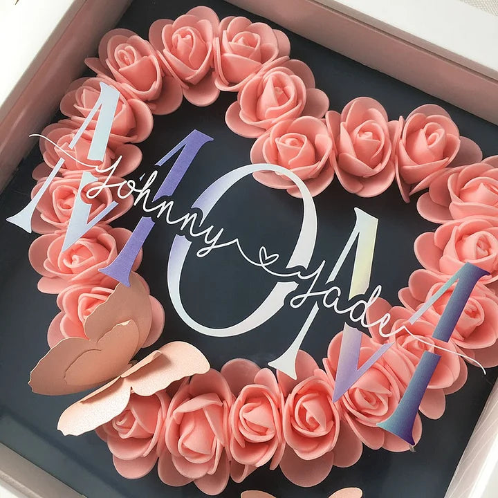 Personalisierte Mama Blumen Schattenbox mit Namen zum Muttertag - Mama Wir lieben Dich Geschenk
