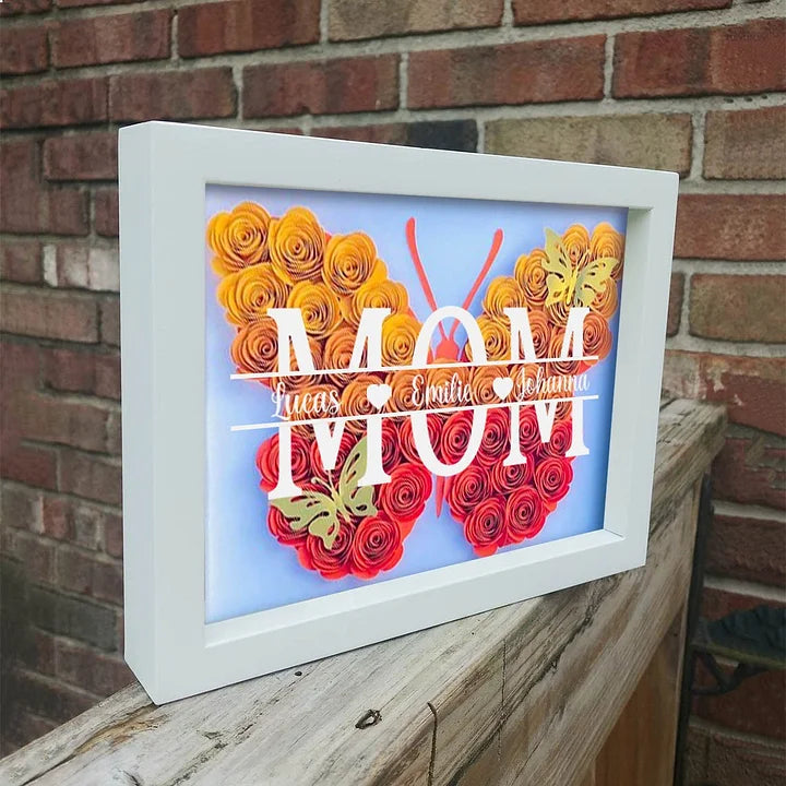 Caja de sombra personalizada de mariposa para mamá con el nombre de los niños para el Día de la Madre y ideas de regalo para la abuela - Regalo hecho a mano perfecto