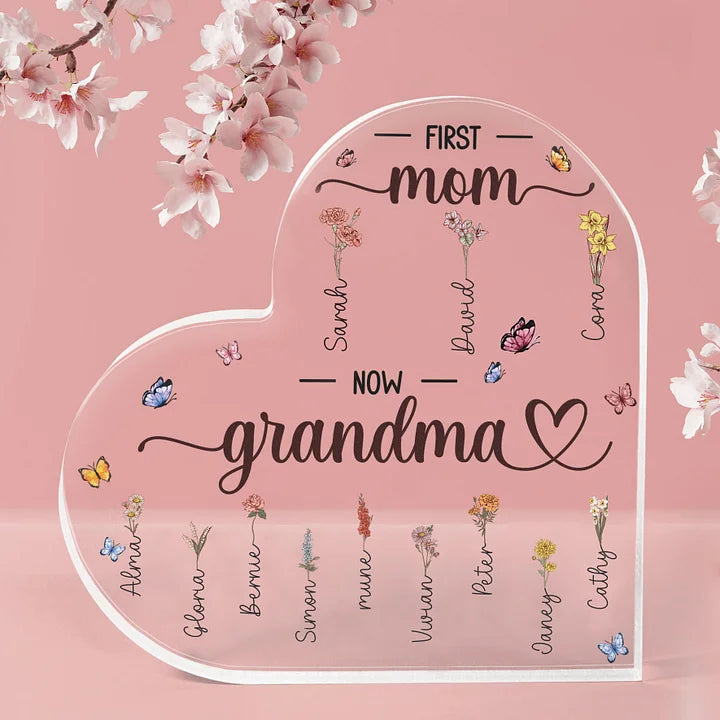 Erst Mama, jetzt Oma – Personalisierte Herz-Acryl-Plakette