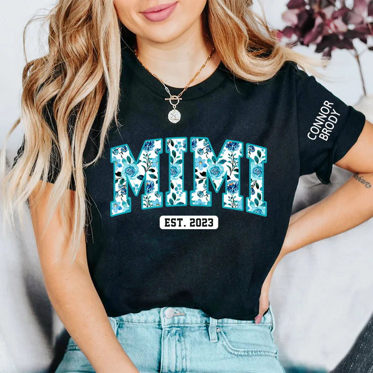 T-shirt Mimi Floral 4, Mimi et enfants personnalisés, cadeau de la fête des mères - cadeau personnalisé