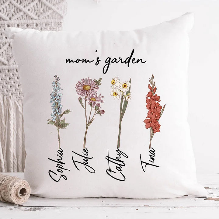 Le jardin de maman est son coussin personnalisé pour enfants