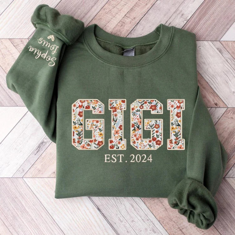 Sweatshirt Applique Floral Mama Sweatshirt Personnalisé Maman Sweatshirt Brodé Col Rond Cadeau pour Maman Grand-mère Fête des Mères Noël