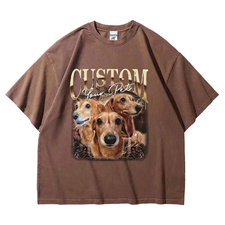 T-shirt Vintage Photo Personnalisé - Impression Personnalisée Vintage Hip Hop Sweatshirt Vintage pour Animaux - Cadeau pour Amoureux des Animaux