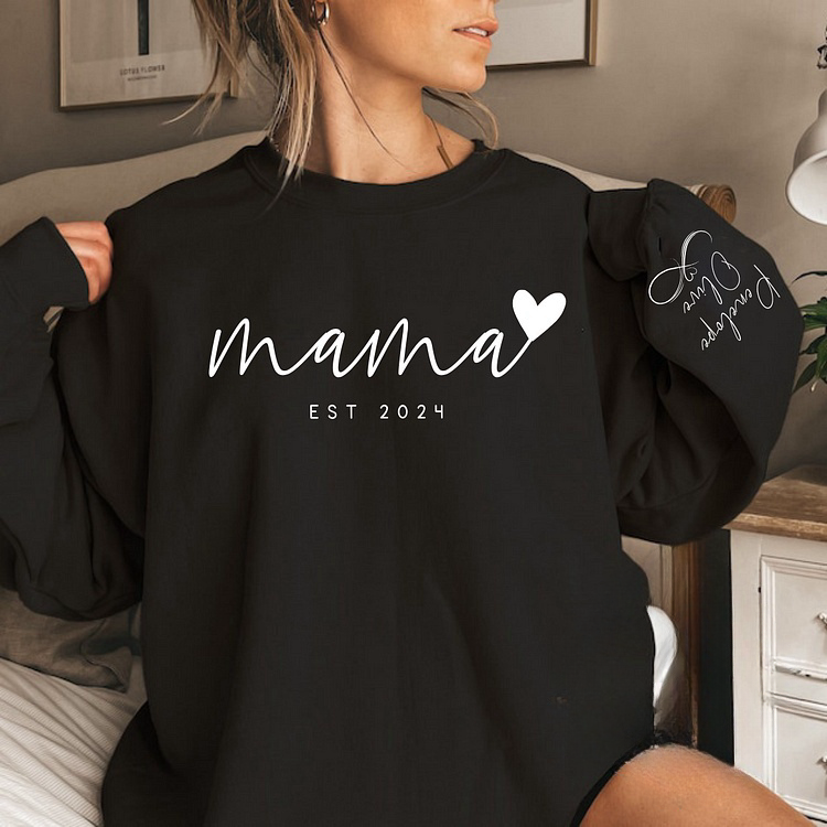 Amour Infini pour Maman - Sweatshirt Personnalisé Mama avec les Noms des Enfants sur la Manche