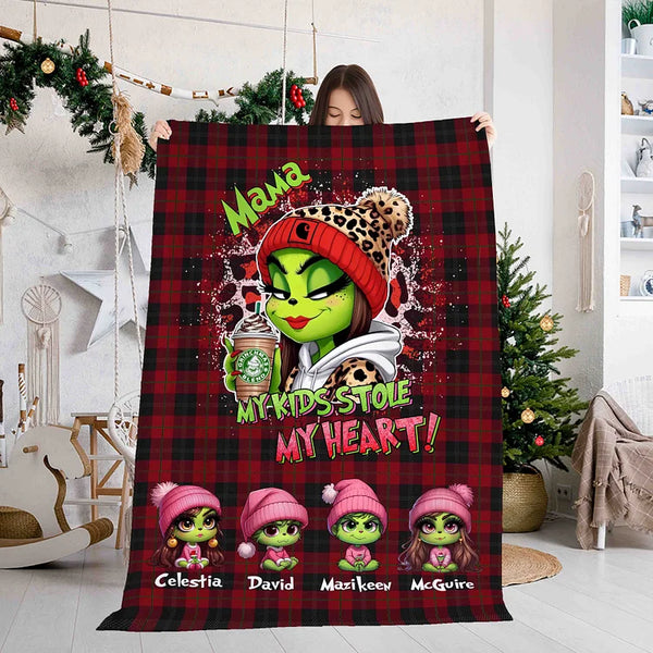 Custom Christmas Mama With Kids Name Blanket