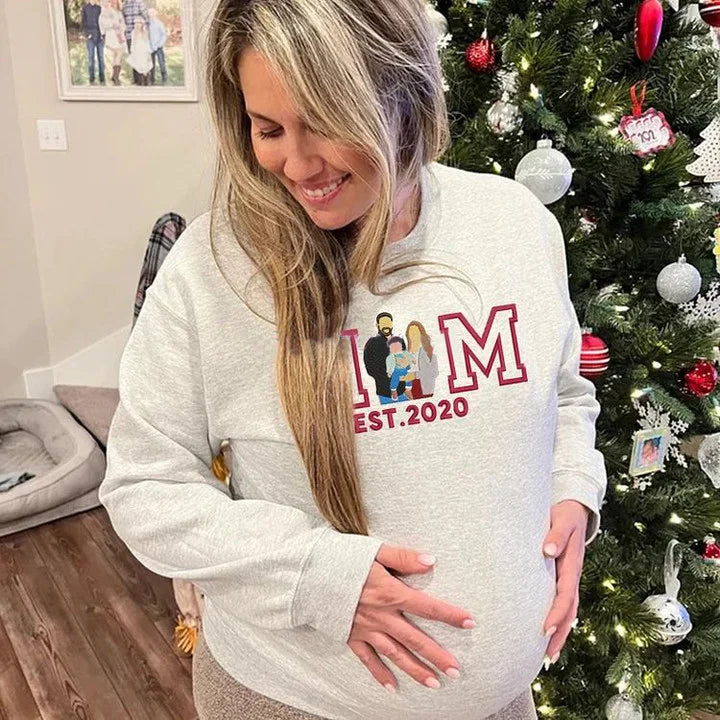 Sudadera personalizada con retrato bordado para mamá - Regalo del Día de la Madre