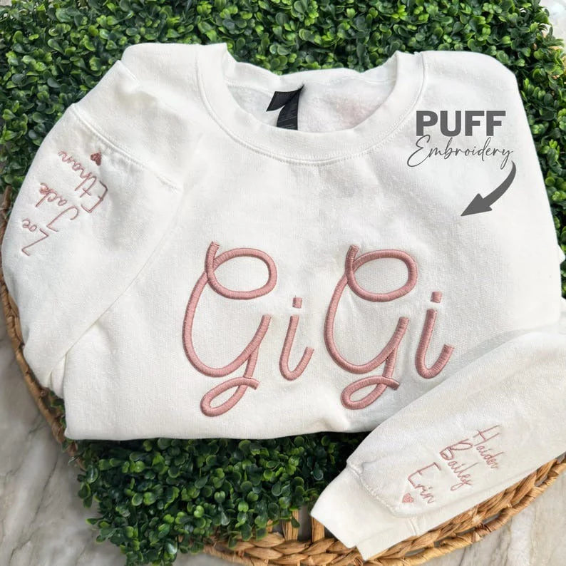 Besticktes Oma Sweatshirt, Mama Sweatshirt Kindernamen auf Ärmel Sweatshirt für Oma