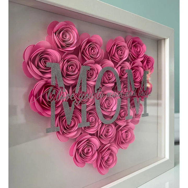 Personalisierte Mama-Blumen-Schattenbox mit Namen zum Muttertag und für Ihre Liebe - handgemachtes Geschenk