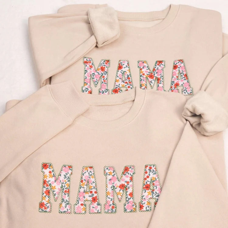 Personalisiertes Mimi Besticktes Herbst-Sweatshirt mit Blumenapplikation