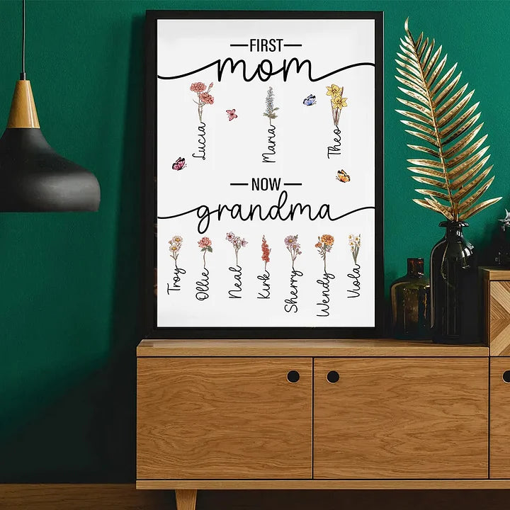 First Mom Now Grandma-Geburtsblume Familie personalisierte Namen Rahmen