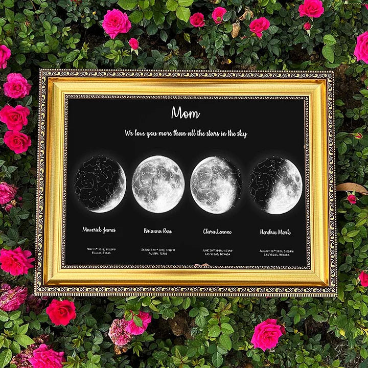 🎁 Regalo Especial para el Día de la Madre 🌔 Regalo Familiar Personalizado de Aniversario Especial con Cielo Nocturno de Luna - Universo de Mamá, Luna de Papá