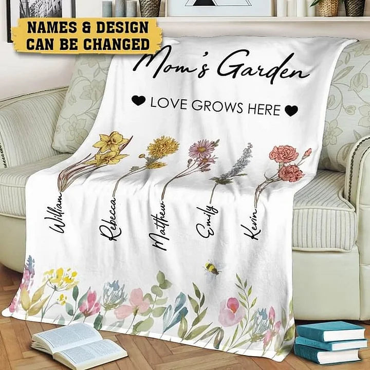 Omas Garten Geburtsblumen Familienstrauß Decke Geschenk für Mama Oma 