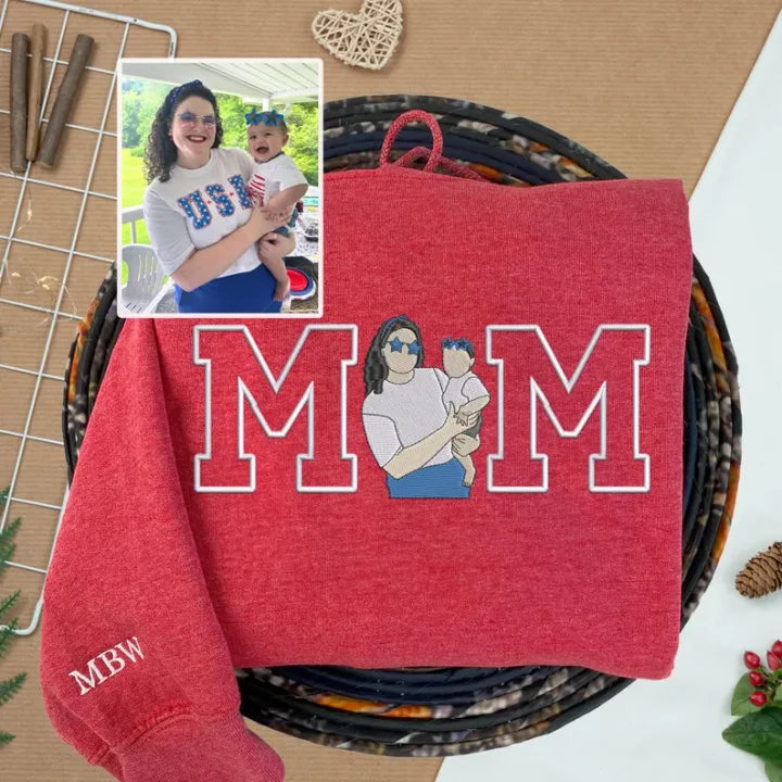 Felpa Mom/Mum con Foto, Felpa con Cappuccio Ricamata Personalizzata Ritratto di Mama e Bambini, Regalo per Mom Mum Mama Mommy