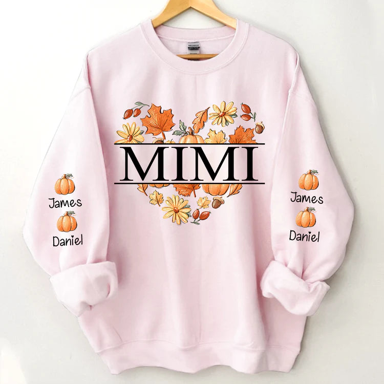 Sweat-shirt Mimi Heart Fall Autumn avec petits-enfants, cadeau pour grand-mère pour l'automne