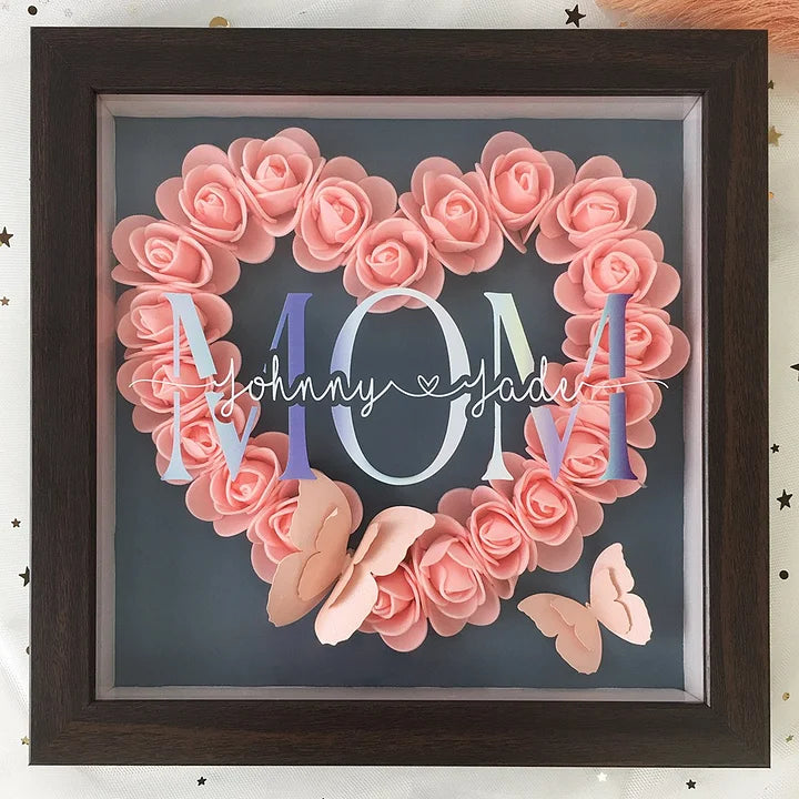 Personalisierte Mama Blumen Schattenbox mit Namen zum Muttertag - Mama Wir lieben Dich Geschenk