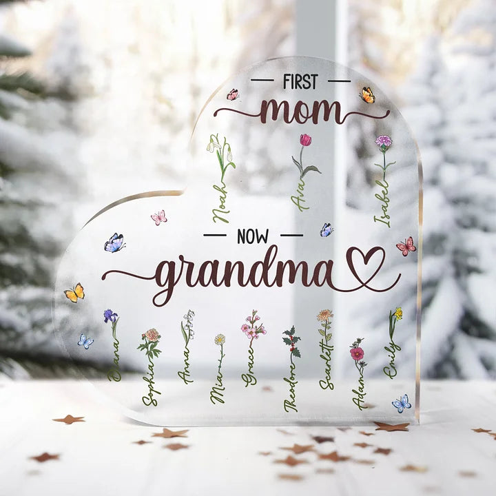 Erst Mama, jetzt Oma – Personalisierte Herz-Acryl-Plakette