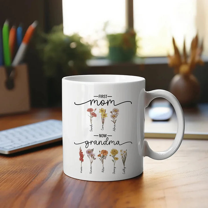 Erste Mama jetzt Oma - Geburt Blume Familie benutzerdefinierte Becher