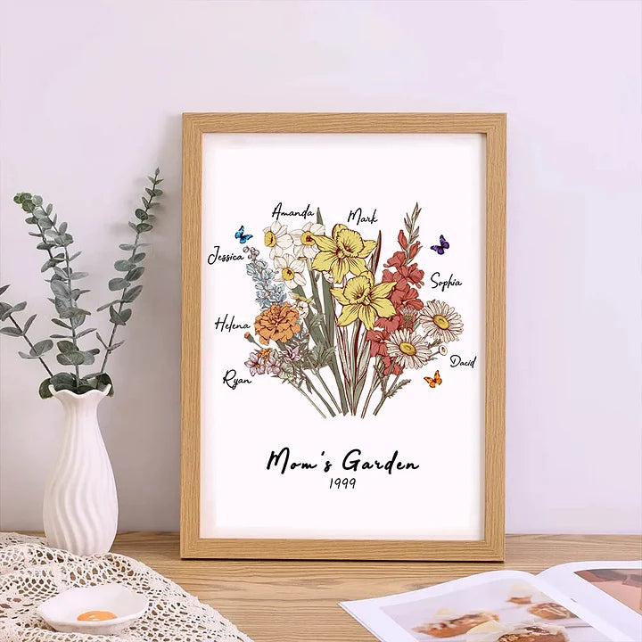 Schmetterling Geburtsblume Familienstrauß Personalisierter Namensrahmen
