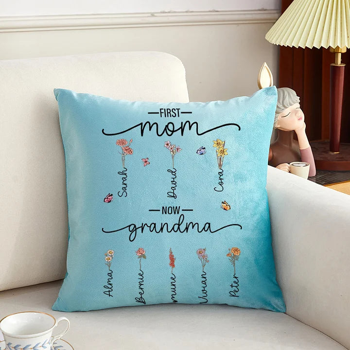 Erste Mama, jetzt Oma – Geburtsblume, individuelles Kissen