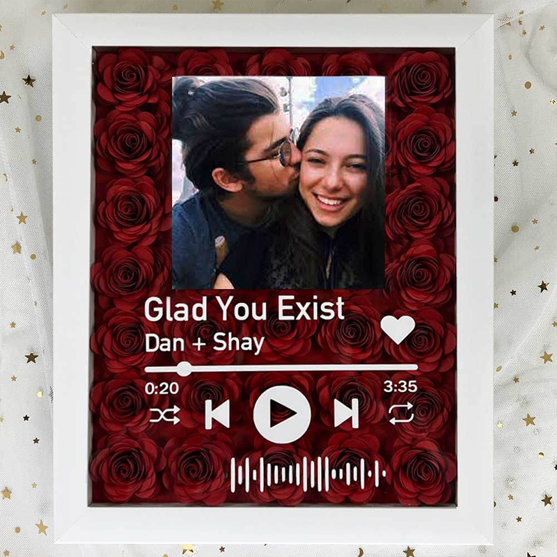 Personalisierte Blumen-Schattenbox mit Paarfoto zum Hochzeitstag Valentinstag 