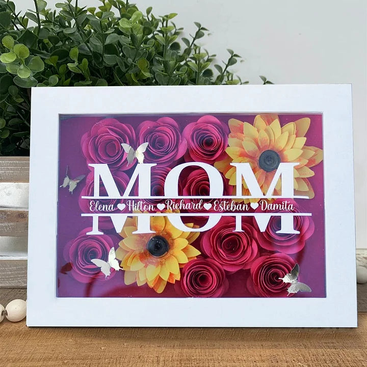 Boîte à ombre fleur personnalisée pour maman avec nom pour la fête des mères et pour votre amour - Cadeau fait main