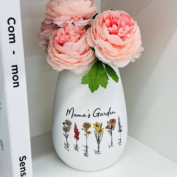 Personalisierte Vase mit Geburtsmonatsblume für Mama Oma