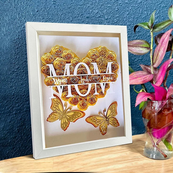 Personalized Butterfly Mom Flower Shadow Box with Kids Name for Mother's Day Gift Ideas - Perfect Handmade Gift for the Special Day