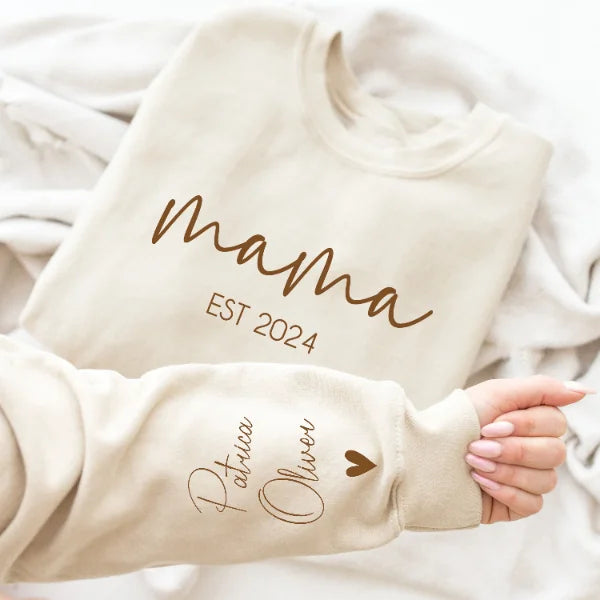 Minimalistisches Mama Sweatshirt mit Datum und Kindernamen