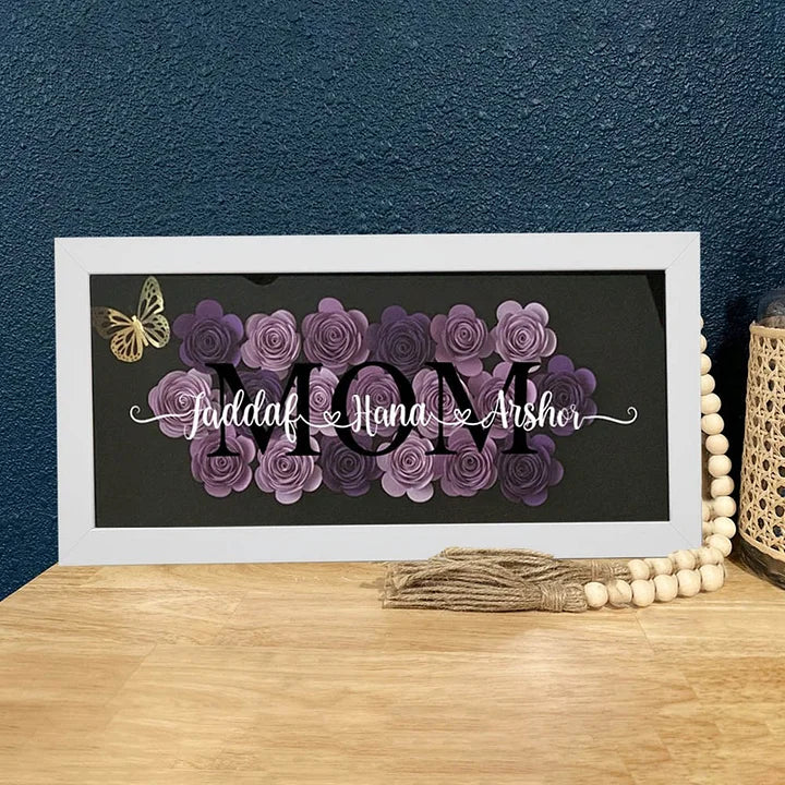 Personalized Mom Flower Shadow Box with Kids Name for Mother's Day Gift Ideas - Wonderful Gift for Mommy