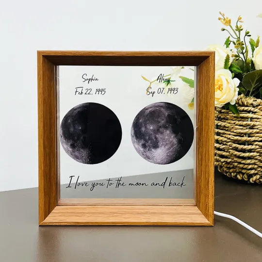 🌔Marco de luz LED con fases lunares personalizadas para el nacimiento para Mamá, Abuela, Mamita, Día de la Madre