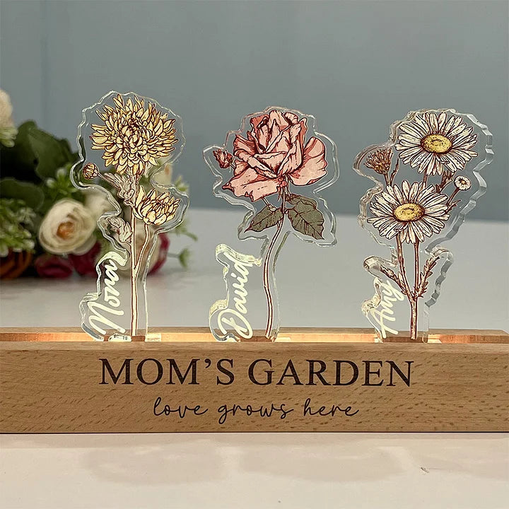 ✨Luz LED de acrílico 3D con cristal personalizado de flor de nacimiento con nombres de niños