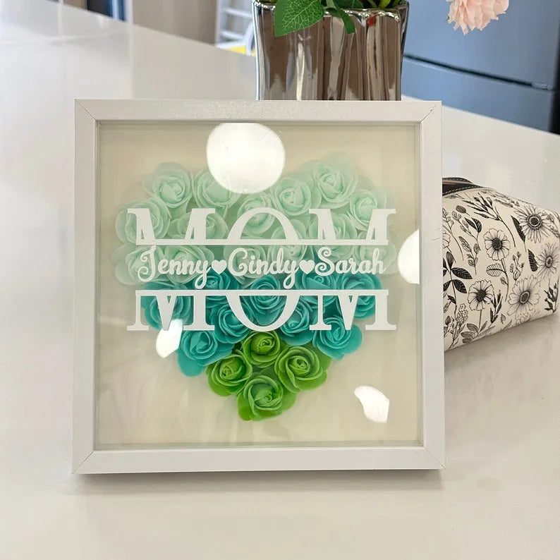 Caja de sombra personalizada con flores - Regalo del Día de la Madre para Abuela, Mamá, Nana, Mimi con nombres personalizados de los niños