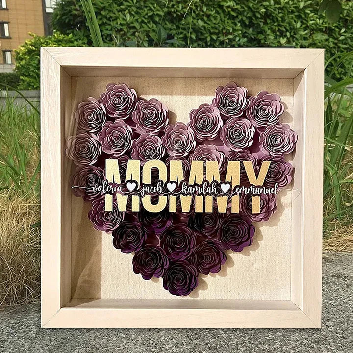 Personalisierte Mama-Blumen-Schattenbox mit Namen zum Muttertag und für Ihre Liebe - handgemachtes Geschenk