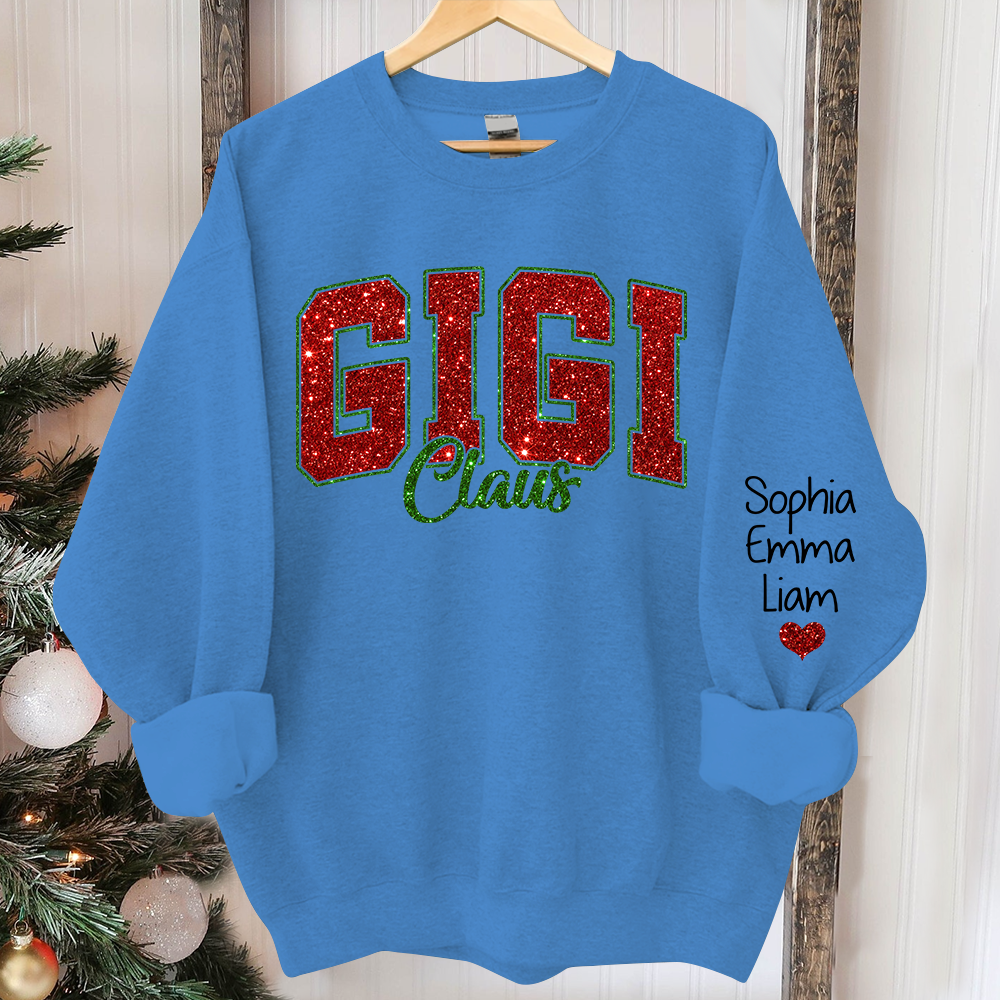 [Online-Vorschau] Glitzer-Gigi-Claus-Weihnachts-Sweatshirt mit Enkelkindern, benutzerdefinierter Glitzer-Oma-Spitzname-Sweatshirt-Hoodie