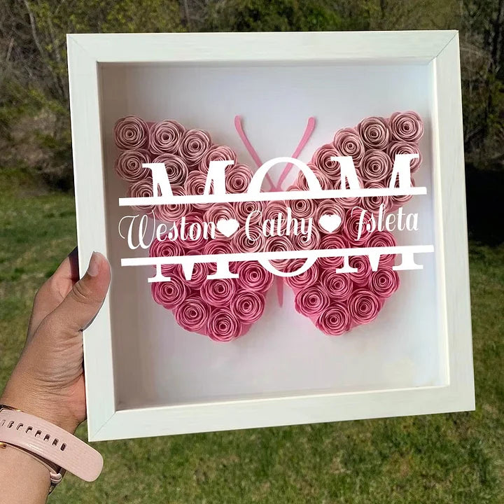 Personalisierte Mama-Schmetterlings-Schattenbox mit Kindernamen für Oma, Muttertagsgeschenkideen – Mama, wir lieben dich, Geschenk