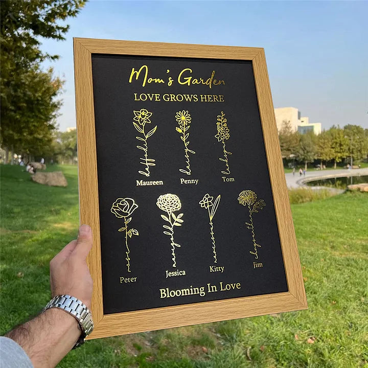 ⭐️Cadre personnalisé en feuille d'or avec fleur de naissance