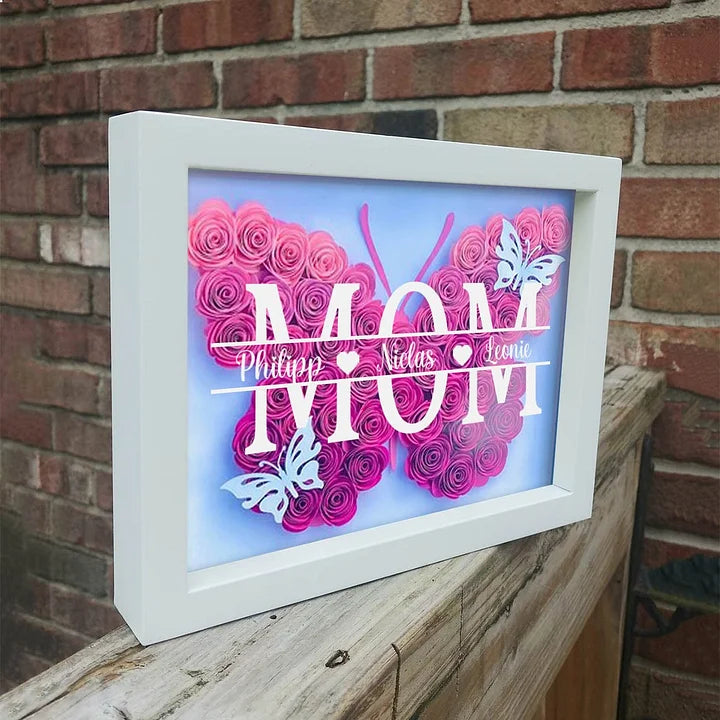 Caja de sombra personalizada de mariposa para mamá con el nombre de los niños para el Día de la Madre y ideas de regalo para la abuela - Regalo hecho a mano perfecto