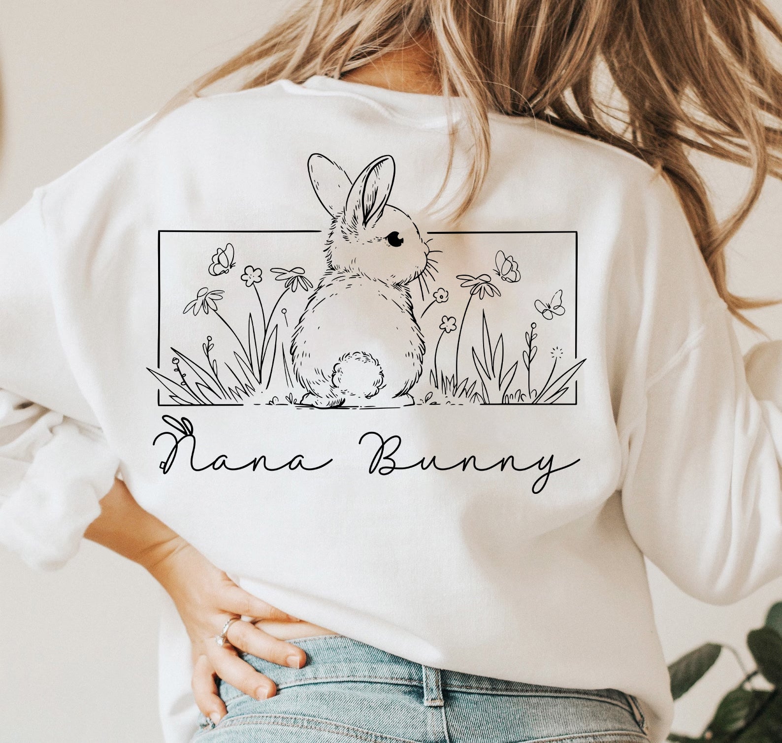 Sudadera de Pascua personalizada con conejo abuela floral, sudadera de flores de primavera, sudadera de Pascua, regalos para el Día de la Madre, Feliz Día de Pascua