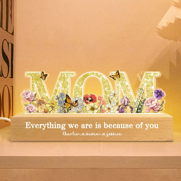 Floral Custom Flower Acrylic LED Night Light, Heartfelt 2025 Mother's Day Gift For Mom, For Grandma