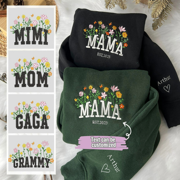 Custom Mama Embroidered Floral Sweatshirt