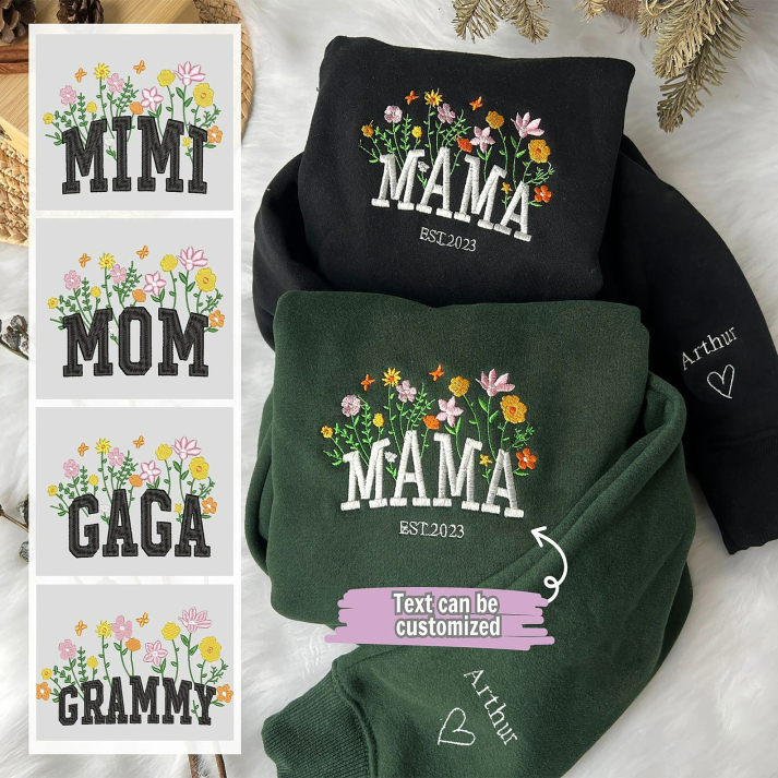 Sweat-shirt floral brodé Custom Mama