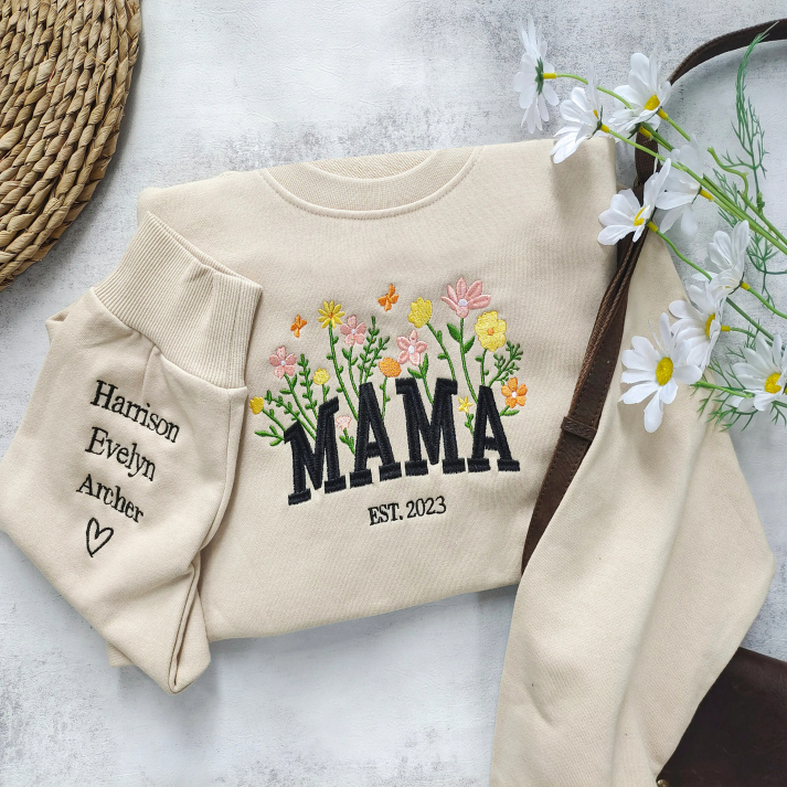 Sweat-shirt floral brodé Custom Mama