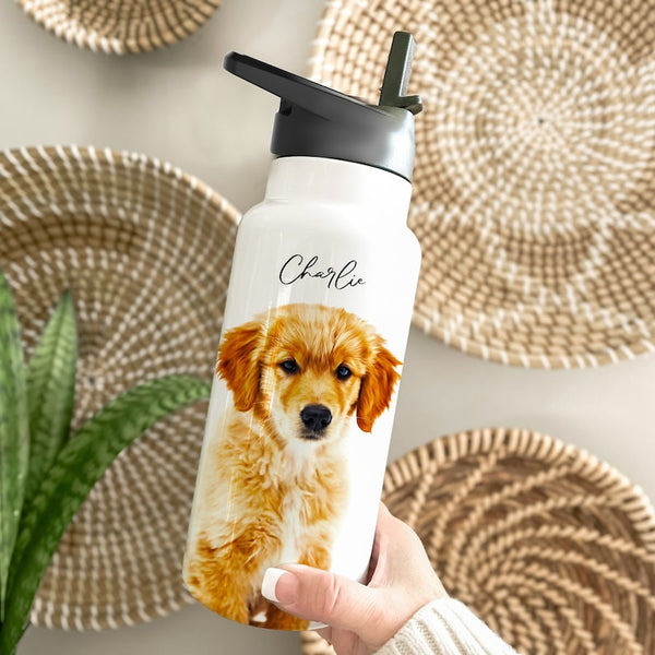 Personalized Pet Portrait Stainless Steel Water Bottle