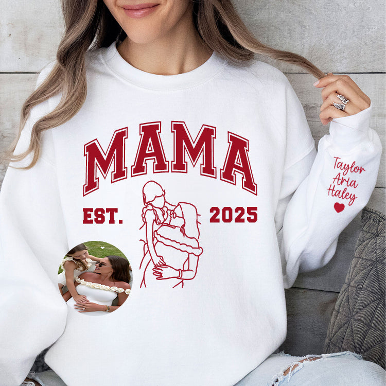 Felpa MAMA Sweatshirt Forever – Felpa personalizzata con contorno foto con nomi dei bambini e anno
